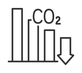 Co2 emissions reduction symbol: declining bar graph with arrow