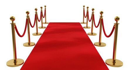 Isolated Red Carpet Entrance with Barriers Leading the Way at a Formal Gala Event