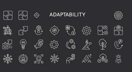 Visual representation of adaptability, flexibility and resilience icons design