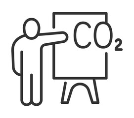 Outline icon of person explaining co2 on whiteboard