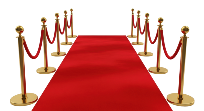 Isolated Red Carpet Entrance with Barriers Leading the Way at a Formal Gala Event