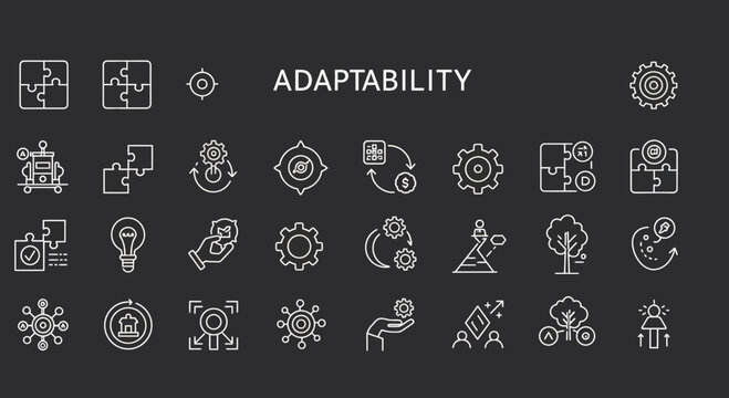 Visual representation of adaptability, flexibility and resilience icons design