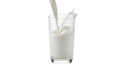Isolated glass of milk being poured with splash, a nutrient rich healthy breakfast drink