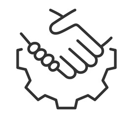 Handshake over gear symbolizing partnership and collaboration