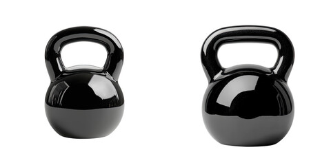 Black Kettlebells for Fitness Training and Workouts isolated on transparent background.