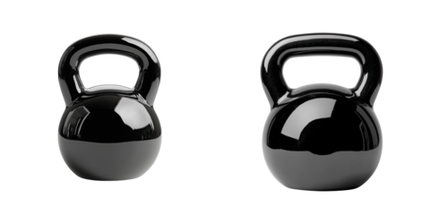 Black Kettlebells for Fitness Training and Workouts isolated on transparent background.