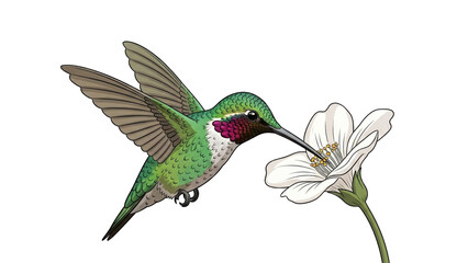 Obraz premium Hummingbird Feeding on Flower in Vibrant Nature Scene