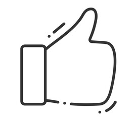 Minimalist black and white thumbs up icon in line art style
