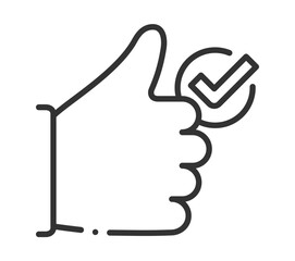 Thumbs up icon with checkmark for approval and confirmation