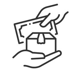 Hands delivering a parcel in minimalist line art style