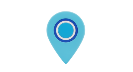 Isolated location pin icon for maps and navigation, blue with circle, point indicator