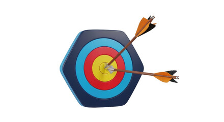 Isolated archery target and arrows hit the mark, success concept with the bullseye center