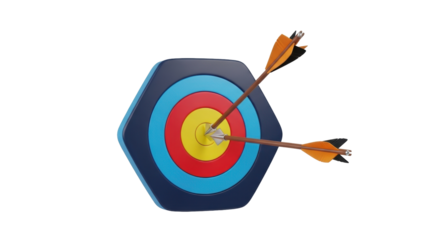 Isolated archery target and arrows hit the mark, success concept with the bullseye center