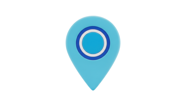 Isolated location pin icon for maps and navigation, blue with circle, point indicator
