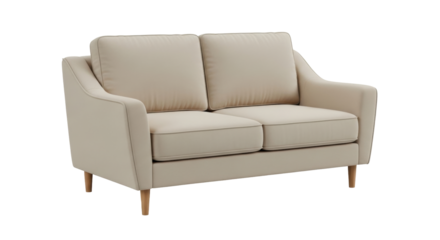 Isolated two-seater sofa, modern furniture for living room or reception area seating, beige upholstery