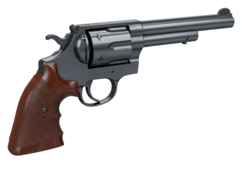 Revolver gun isolated on transparent background, handgun firearm weapon for law enforcement and personal defense PNG