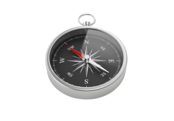 Silver Pocket Compass Navigation Tool Direction Finder Travel Accessory Isolated on White isolated on transparent background