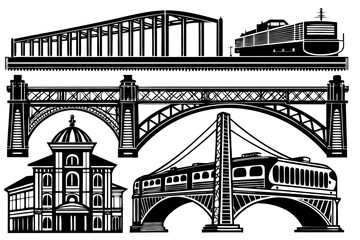 Vector Engineering Bridge Illustration – Architectural Sketch of Historic and Modern Bridges.