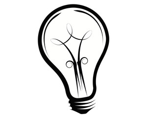 Illustration of a lightbulb with filament design on a white background in black and white style | editable eps vectors silhouette