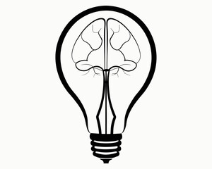 Illustration of a lightbulb with a brain inside representing ideas and innovation on a white background | editable eps vectors silhouette