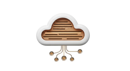 Isolated graphic rendering of wooden cloud computing server for storing data online