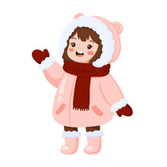 Cute Little Girl Waving Winter