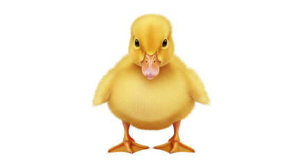 Isolated Yellow Duckling Standing Upright, Front View of a Fluffy Adorable Farm Animal