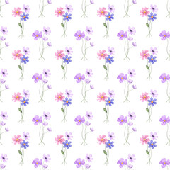 Seamless pattern, floral minimalist background with watercolor flowers. Repeat fabric wallpaper print texture. Perfectly for wrapped paper, backdrop.