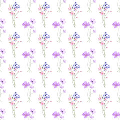 Seamless pattern, floral minimalist background with watercolor flowers. Repeat fabric wallpaper print texture. Perfectly for wrapped paper, backdrop.