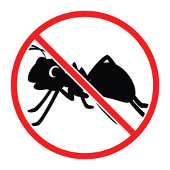 Ant Prohibited and No Ant Warning Sign Vector – Pest Control and Hygiene Prohibition Symbol