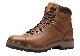 Brown Leather Hiking Boots isolated on transparent background
