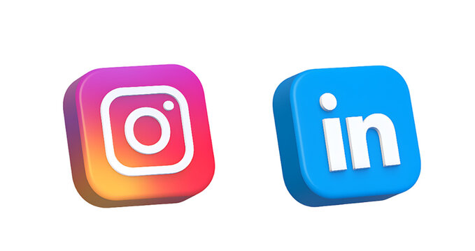 Instagram logo icon, LinkedIn logo icon, 3d logo of Instagram and LinkedIn, popular social media icon 