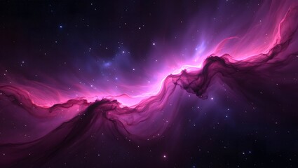 Vibrant pink and purple nebula swirls in deep space with stars