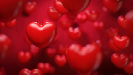 Abstract red hearts floating in soft focus background