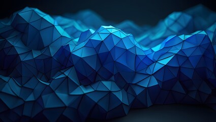 Abstract blue geometric landscape with sharp edges and glowing light