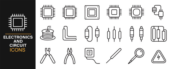 Collection of Electronics Parts Icons for Design, Engineering, and Schematic Diagrams