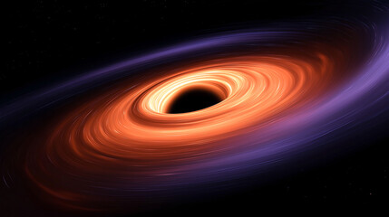 블랙홀 강착 원반의 빛나는 소용돌이를 보여주는 초현실적 일러스트-A surreal illustration showing the glowing vortex of a black hole's accretion disk