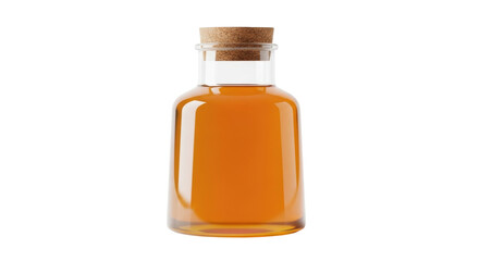 Isolated bottle of honey with cork stopper, organic sweetener in clear glass container