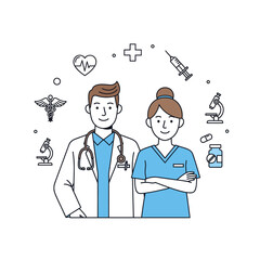 Healthcare Worker Character – Doctor and Nurse Illustration