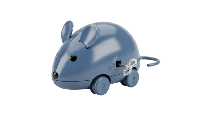 Isolated mechanical mouse toy, wind-up toy animal on two wheels, retro style toy mouse - Powered by Adobe