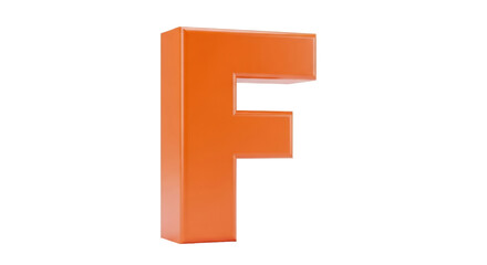 Isolated orange letter F in three dimensions on a neutral background for graphic design use