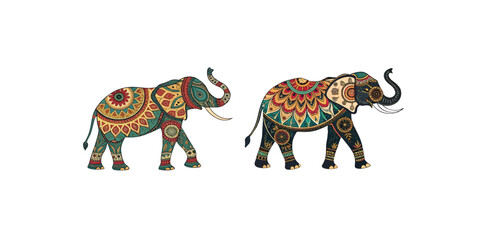 Fototapeta premium Print Ornamental elephant filled with mandala patterns, Indian ethnic style, festival theme, vector silhouette on beige background. 