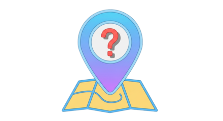 Isolated unknown location on map with red question mark shows uncertainty for trip plan