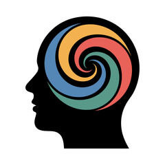 abstract spiral within human head silhouette symbolizing creative thinking and mental flow