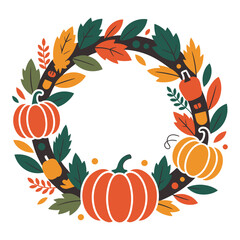 Naklejka premium autumn wreath with pumpkins and colorful fall leaves illustration perfect for thanksgiving harvest and seasonal decoration vector