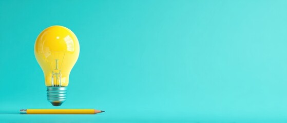 The vibrant yellow lightbulb hovering above a pencil, symbolizing creativity and innovation.