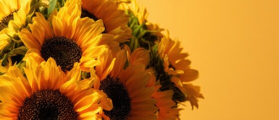 The Bright Sunflowers Blooming Against a Warm Yellow Background