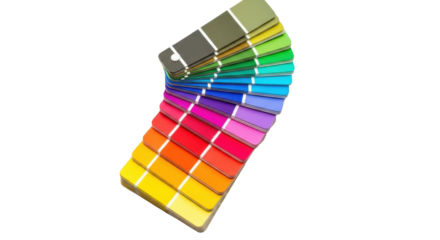 Isolated rainbow-colored paint swatches arranged in a color wheel gradient for designers choice