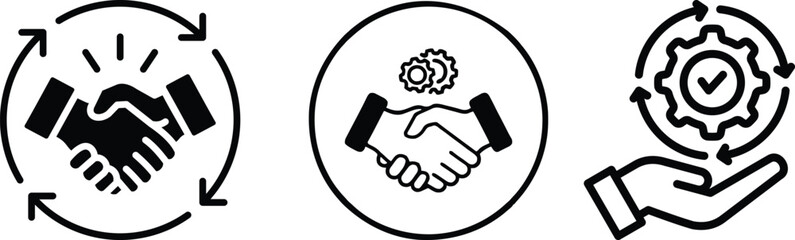 partnership icon Bold handshake icon in solid black silhouette. Represents agreement, unity, or business partnership in a simple vector format.Greeting, Introduction, Agreement, Connection, 
