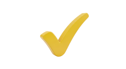 Isolated rendering of a yellow check mark, good choice, approve or confirm answer